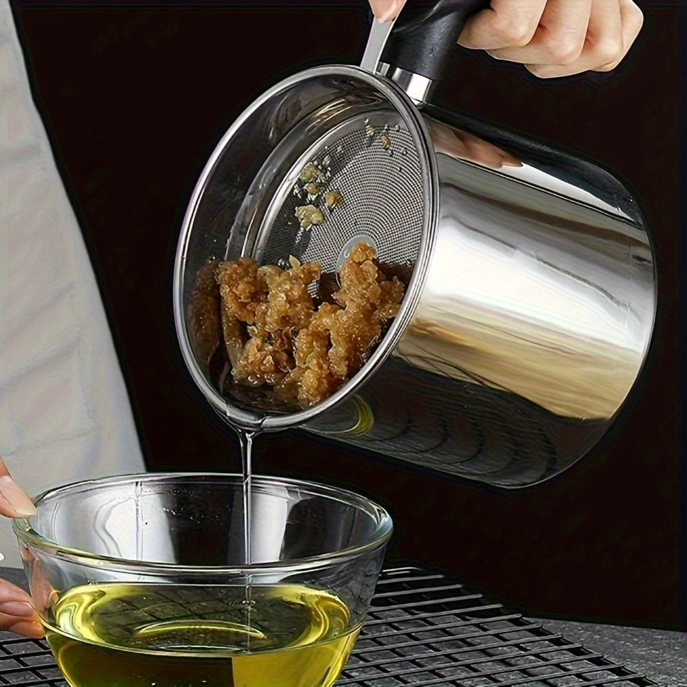 Grease Container with Strainer Stainless Steel BPA Free - Kitchen Bacon Fat Storage Can with Easy Pour Handle for Cooking Oils and Fats, Essential Kitchen Accessory