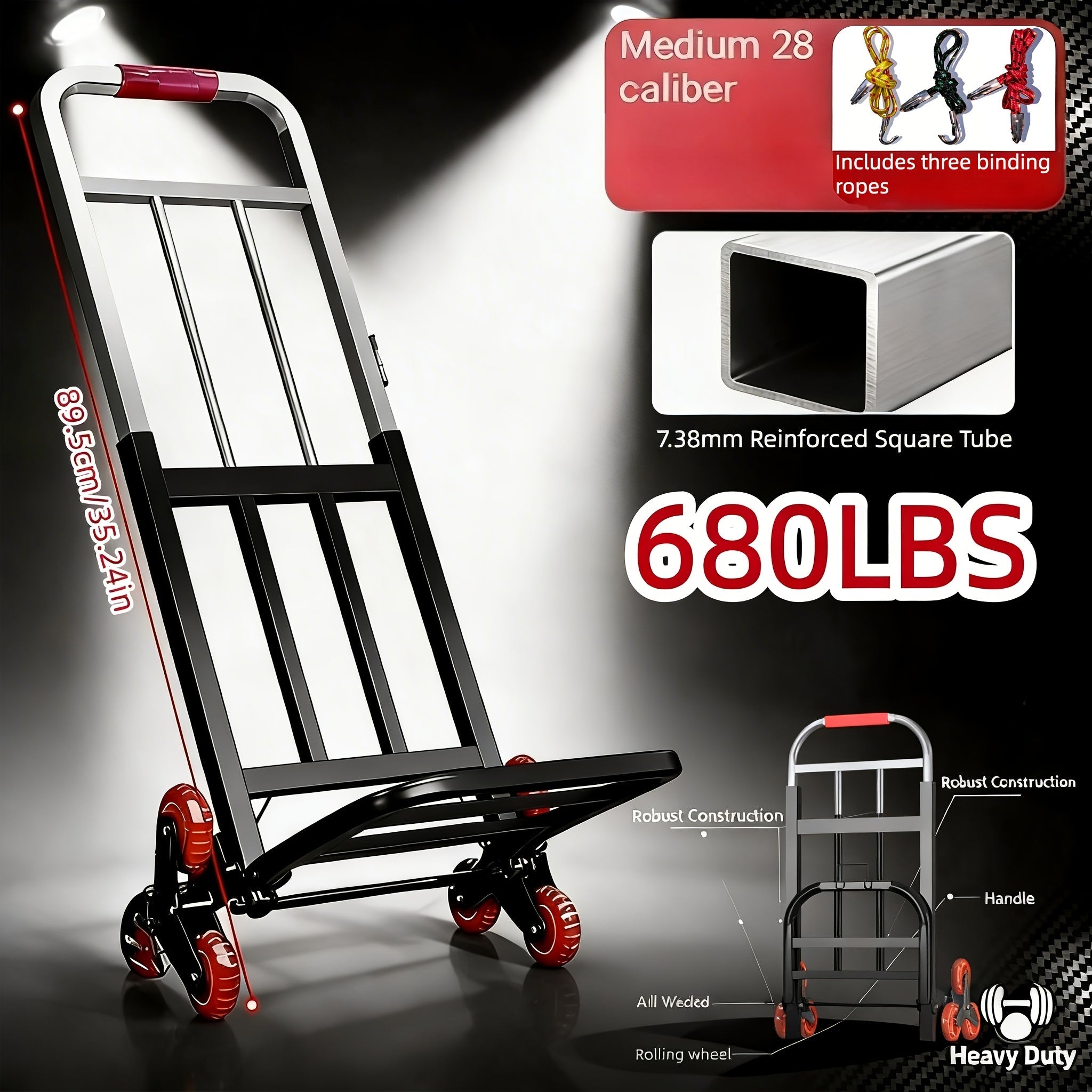 Folding Hand Truck Stair Climbing Wheels Heavy Duty 220 450 680 LBS Capacity Compact Collapsible Handcart Dolly for Home Warehouse Grocery Moving Office Material Handling