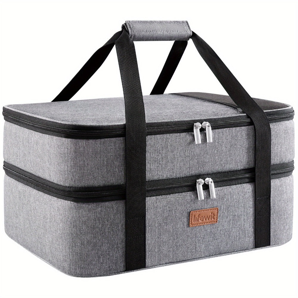 Insulated Casserole Carrier for Hot or Cold Food - Casserole Dish Carrying Case with Leak Proof Aluminum Foil Lining Fits 9x13 Baking Dish, Portable Food Warmer Bag for Potluck Picnic Cookout and Party, Single or Double Decker in 5 Colors