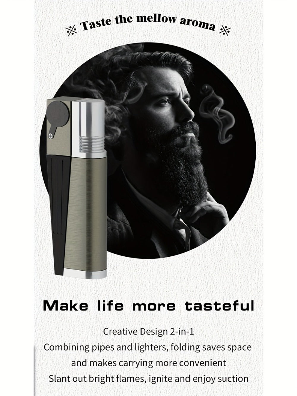 Folding Pipe Lighter Refillable 2-in-1 with Adjustable Flame, Metal-Crafted Durable Design, Gift Box Included ¨C Windproof Butane Lighter for Men, Outdoor, Christmas & Valentine¡¯s Day Gift
