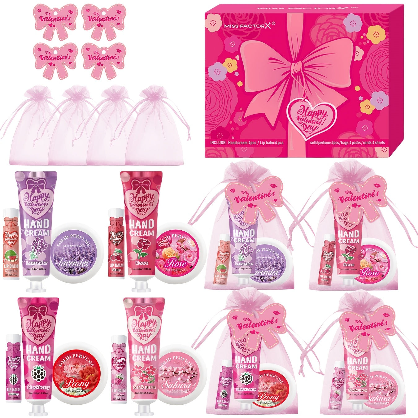 20pcs Beauty Gift Set Lip Balm Hand Cream Solid Perfume Pink Gift Bag Glossy Finish All Skin Types Holiday Party Mother's Day Wedding Bridesmaid Favors