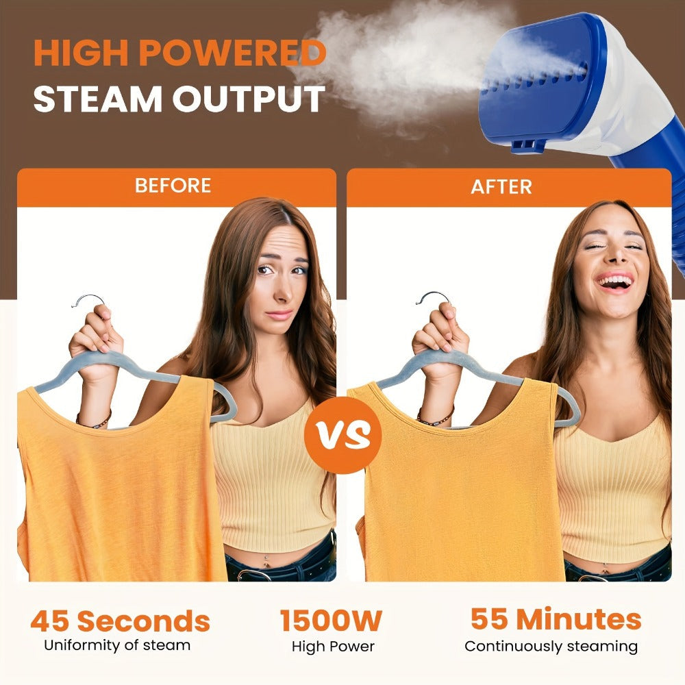 Garment Steamer Hanging Iron Machine 1500W, Vertical Steam Iron with 1.8L Large Water Tank, 60 Min Continuous Steam, 45s Fast Heat-Up, Roll Wheels, Adjustable Handheld Steamer for Clothes Home Commercial