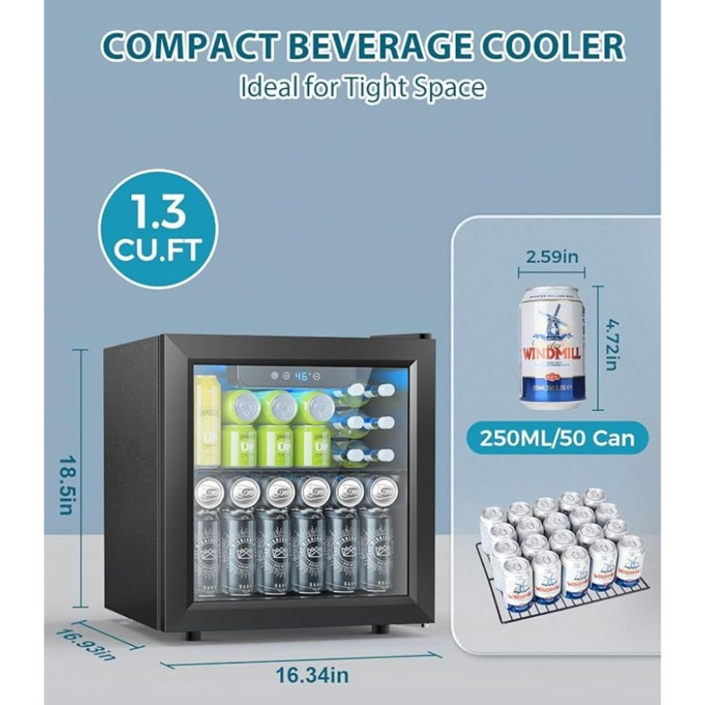 Beverage Wine Cabinet 9.51 Gal - Small Wine Cooler with Electronic Touch Control & LED Light, Compact Drink Refrigerator for Kitchen, Bedroom, Office, Bar & Living Room, Perfect Holiday Gift