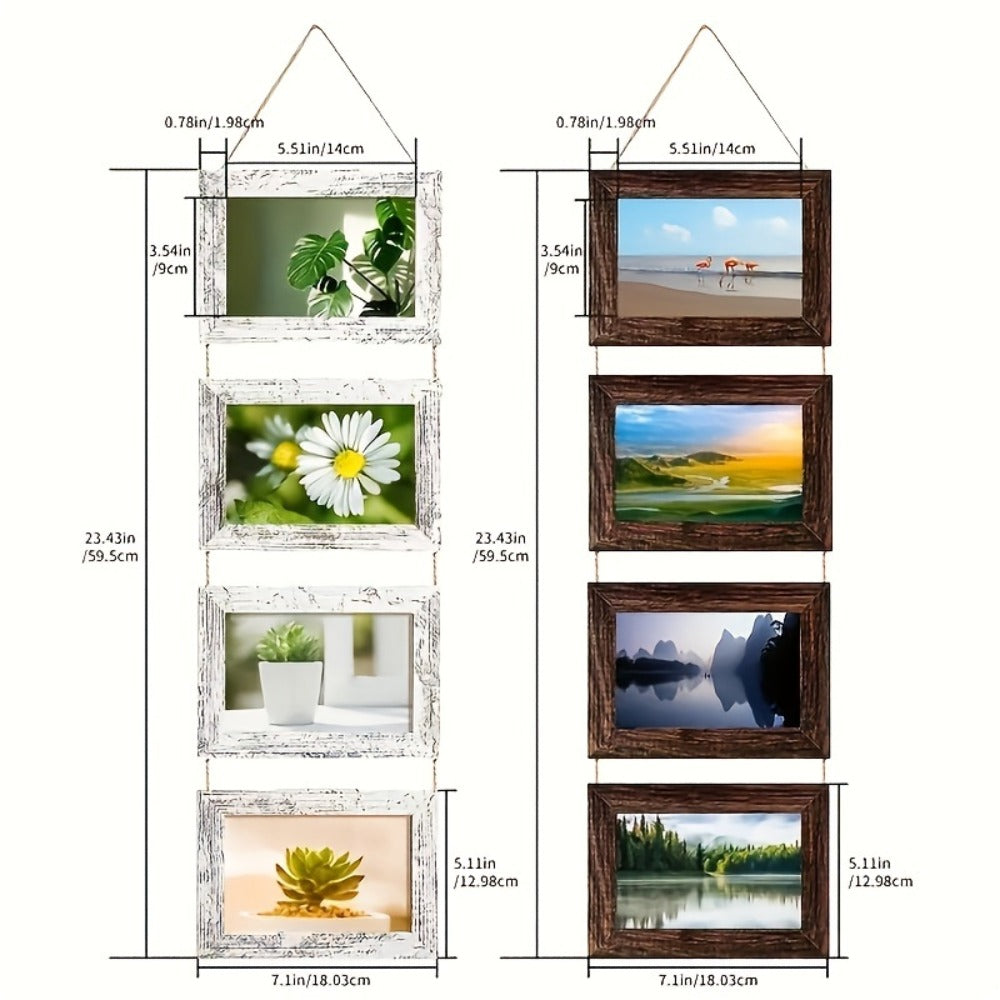 Picture Frame Set 4pcs Wooden Glass 4x6 with Flip-Top Display ¨C Collage Photo Frames for Wall & Desktop, Interchangeable Mat, Home Decor Room Aesthetic ¨C Wedding, Housewarming & Holiday Gift (White/Brown)