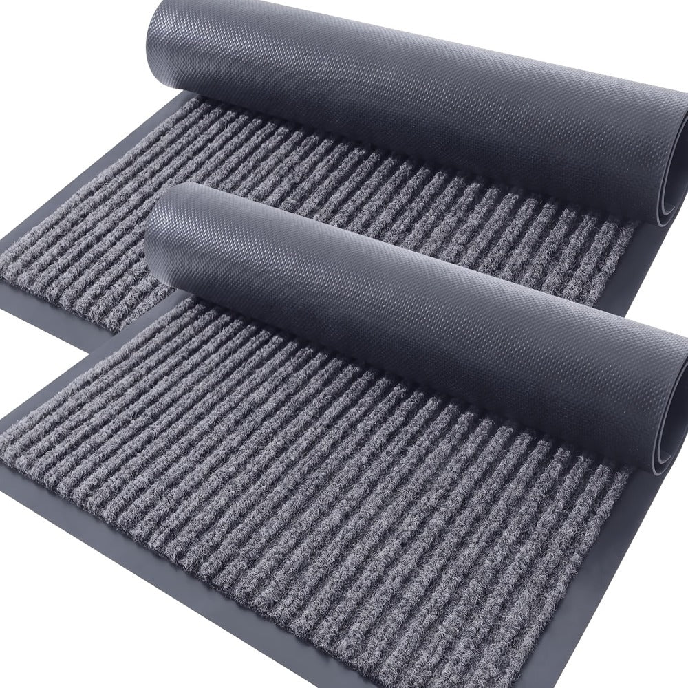 Door Mat 2-Pack Indoor Outdoor Welcome Entryway Rug Non-Slip Low Profile Polyester Floor Mat for Front Door Patio Porch Mudroom