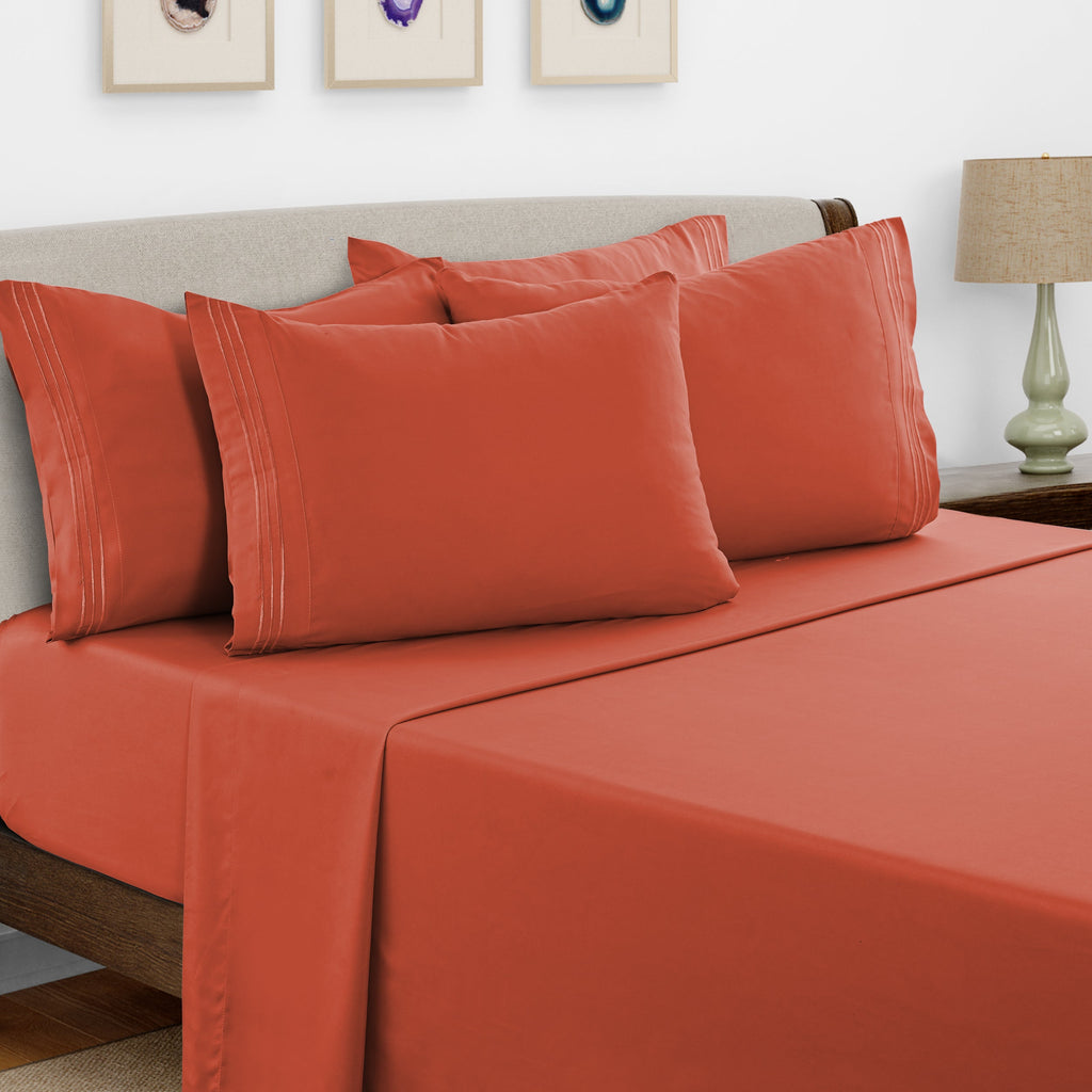 Bed Sheets Set 6 Piece - Soft Brushed Microfiber Fitted Sheet with 16¡± Deep Pocket, Flat Sheet & Embroidered Pillowcases, Hotel Luxury Cooling Bedding, All Seasons, 20 Colors