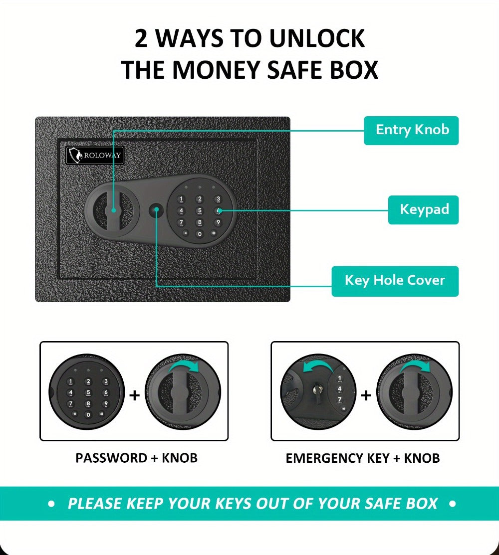 Safe Box with Keys Fireproof Bag Included Heat Resistant Secure Home Office Storage Lock Box for Cash Documents Valuables Jewelry Christmas Gift Black