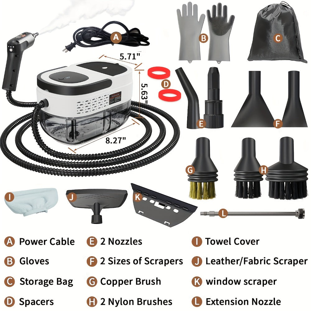 High Pressure Steam Cleaner Handheld 1.6L Large Tank 3-Level Adjustable Handle for Home Car Detailing Bed Bugs Couch Grout Furniture