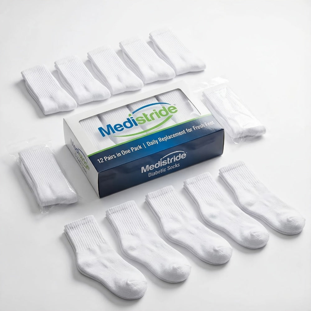 Multicolor Diabetic Crew Socks 12 Pairs Cotton Non-Binding Neuropathy Seamless Cushioned Loose Fit for Men Women Sensitive Feet Edema White Black Grey Size 9-11 10-13