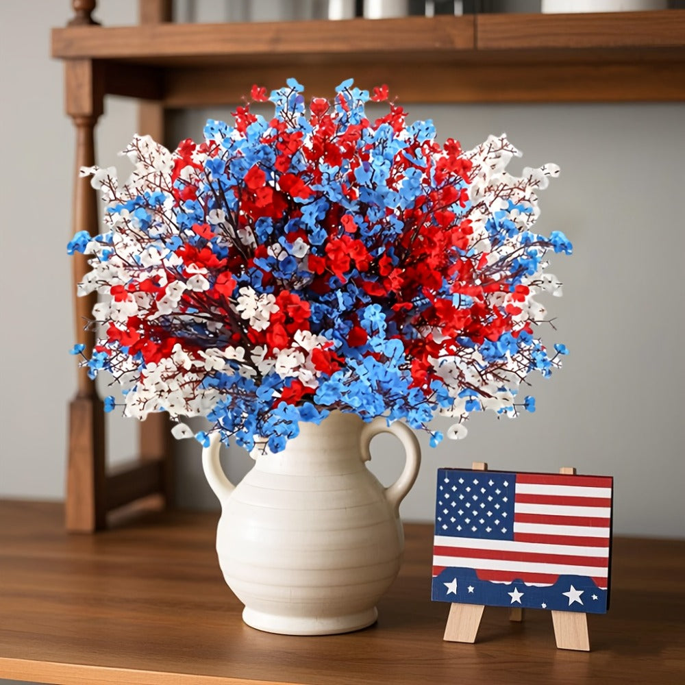 Artificial Baby's Breath Flowers 9pcs ¨C Red White Blue Gypsophila Fake Flowers for Independence Day, Patriotic Party, Home Decor, Tabletop & Seasonal Holiday Floral Arrangements