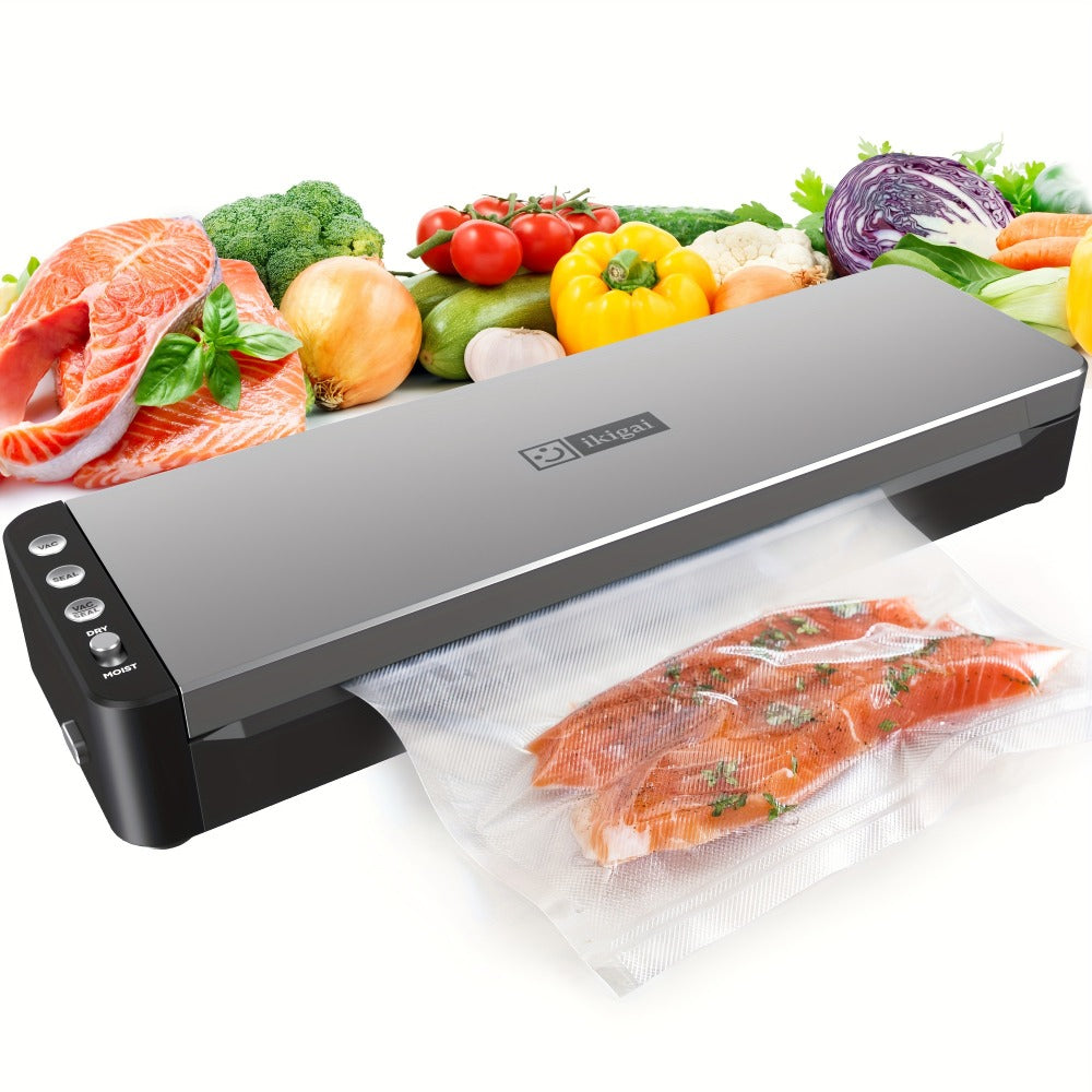 Vacuum Sealer Machine 80kPa Powerful Suction Automatic Food Sealer 125W Dry Wet Modes Stainless Steel Easy Clean Food Preservation System for Home Kitchen