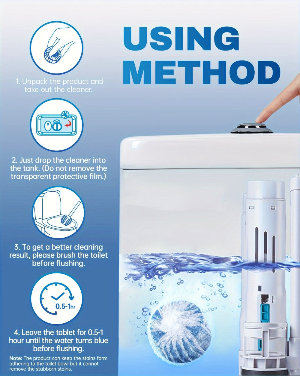 Blue Automatic Toilet Bowl Cleaner Tablets 20/24/48pcs - Low Odor Fresh Scent Powerful Stain Removal Long-Lasting Deodorizer, Safe for Plastic Surfaces, Easy Use for Home & RV Toilet Cleaning