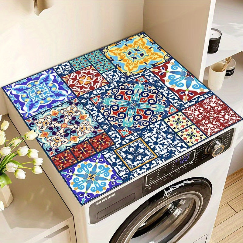 Washing Machine Cover Vintage Mosaic Pattern Dustproof Anti-Slip Diatomite Material 23.62 x 19.69 Inch Multi-Use Appliance Protector for Laundry Room Kitchen Top Load Washer
