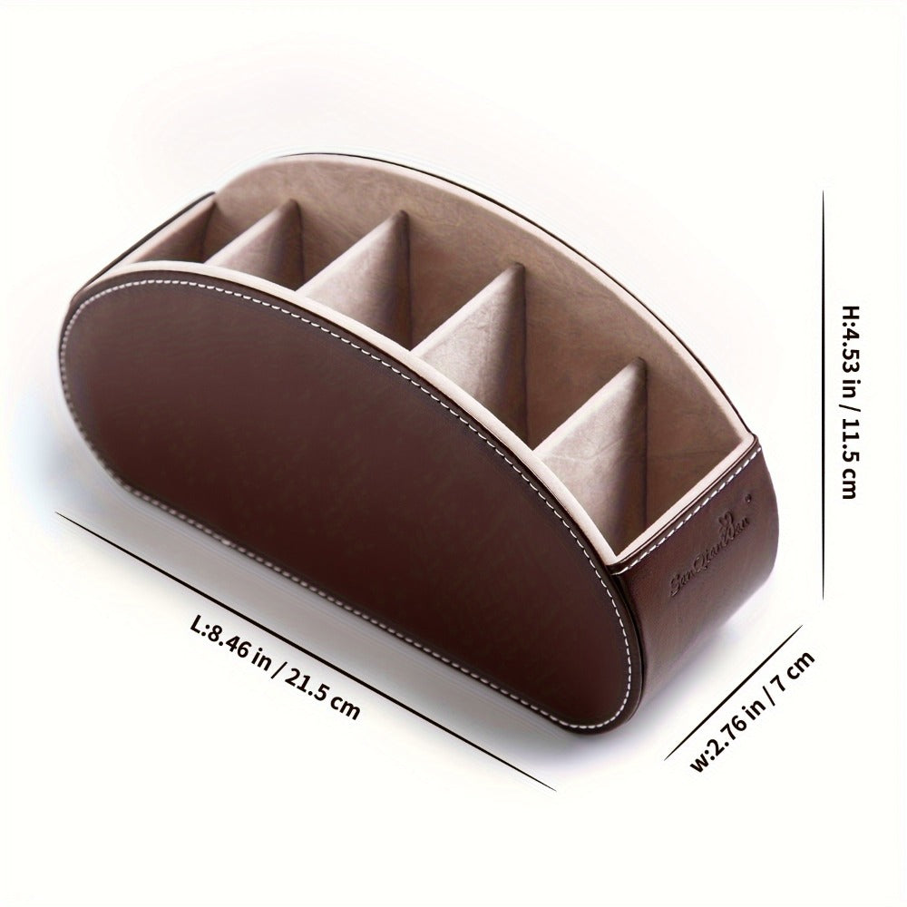 5-Compartment PU Leather Desk Organizer Remote Control Holder Storage Caddy for Office Supplies, Brushes, Pencils & Glasses