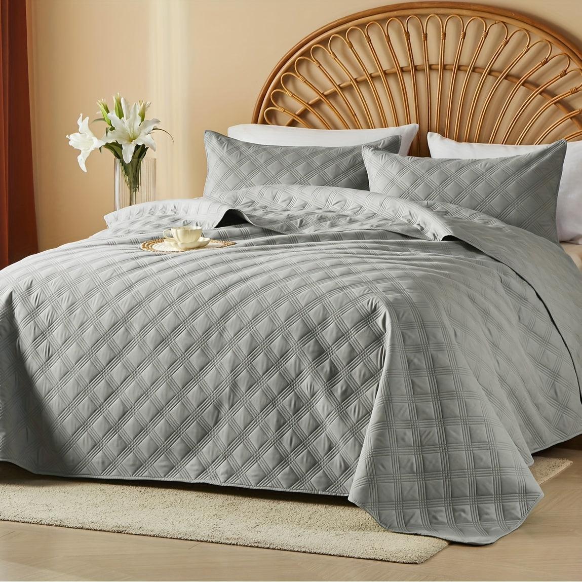 Quilt Set 2-3pcs ¨C Lightweight Microfiber Bedspread Coin Pattern Coverlet All Seasons Twin Full Queen King Cal King