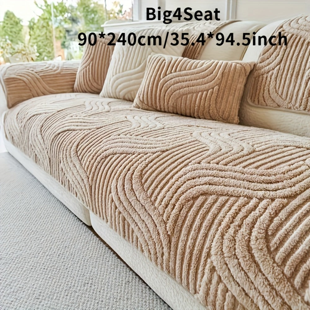 Sofa Cover Plush Shu Velveteen Non-Slip Couch Slipcover Breathable Pet-Proof Vintage Style for Living Room Bedroom Office 2 3 4 Seater