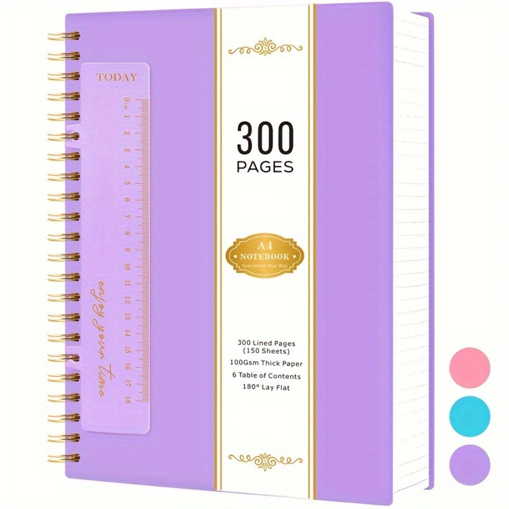 Large Spiral Notebook 300 Pages Hardcover ¨C 8.5x11 A4 College Ruled 100GSM Lined Paper PVC Waterproof Cover for Work School Travel Women Men Purple Pink Blue Black Yellow Green
