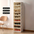 Shoe Rack Organizer 9-Tier, Collapsible Clear Plastic Foldable Stackable Shoe Cabinet with Shelves & Doors ¡ª No Assembly, Space-Saving Narrow Storage for Hallway, Apartment & Small Spaces
