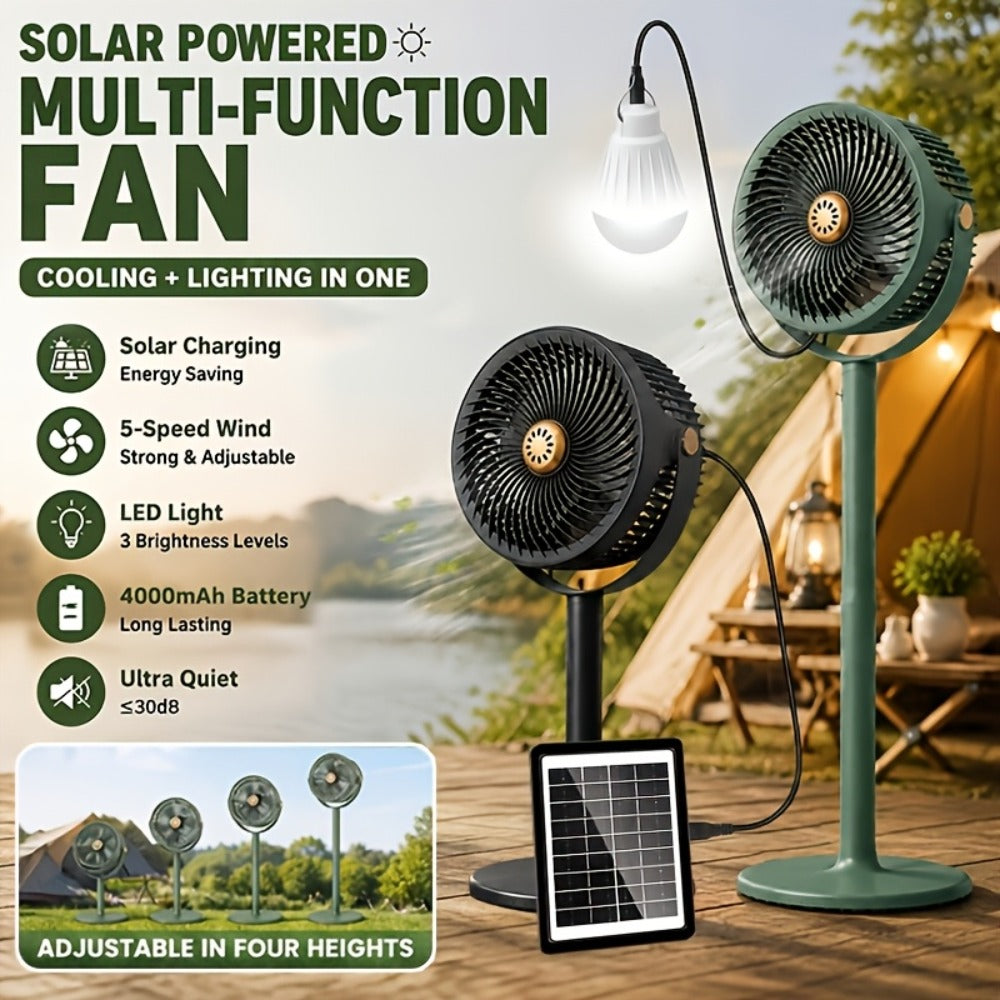 Solar Floor Fan 33-Inch Rechargeable 4000mAh USB Standing Fan Power Bank 2-in-1 360¡ã Tilt 5-Speed 4-Height Adjustable for Indoor Outdoor Courtyard RV Camping