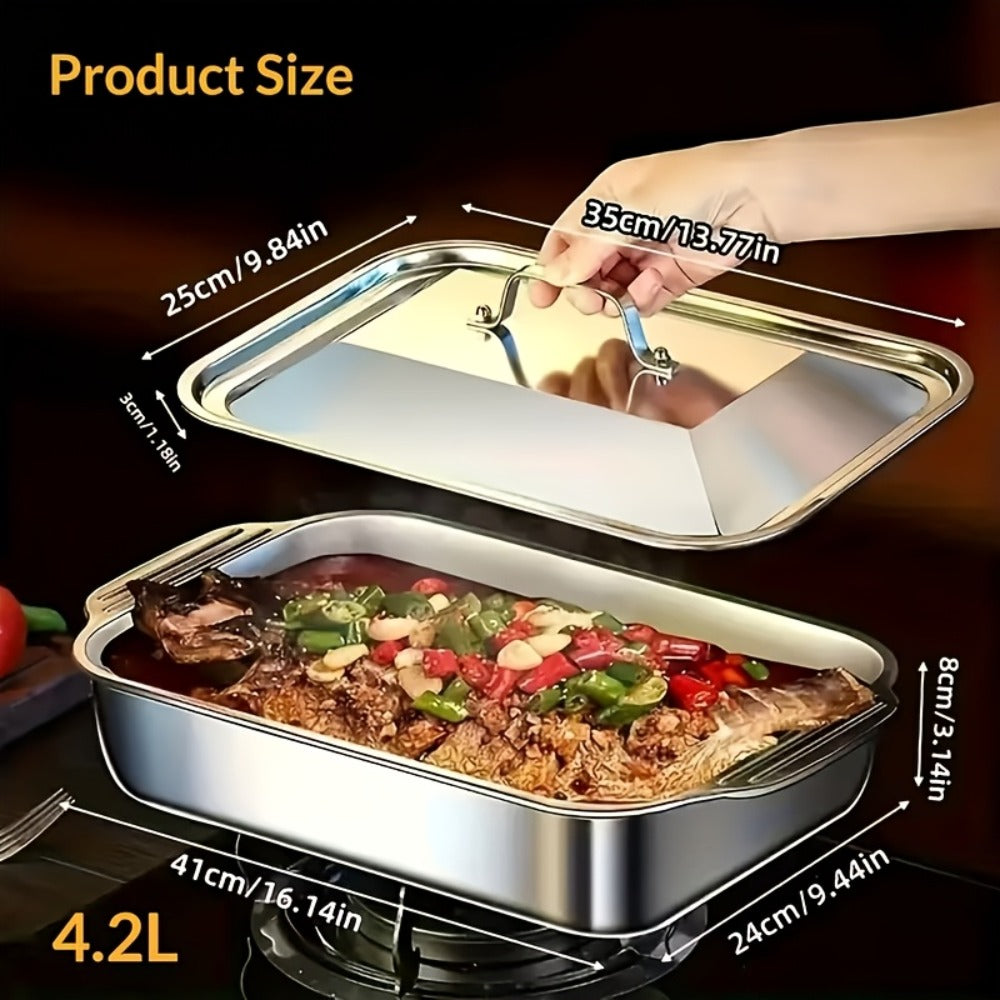 Stainless Steel Baking Sheet Pan Set with Lids, Heavy Duty Nonstick Oven Trays & Roasting Pans for Baking Bread Desserts Seafood, Thickened Rectangular Baking Pans, 4pcs / 8pcs / Extra Large Deep Dish