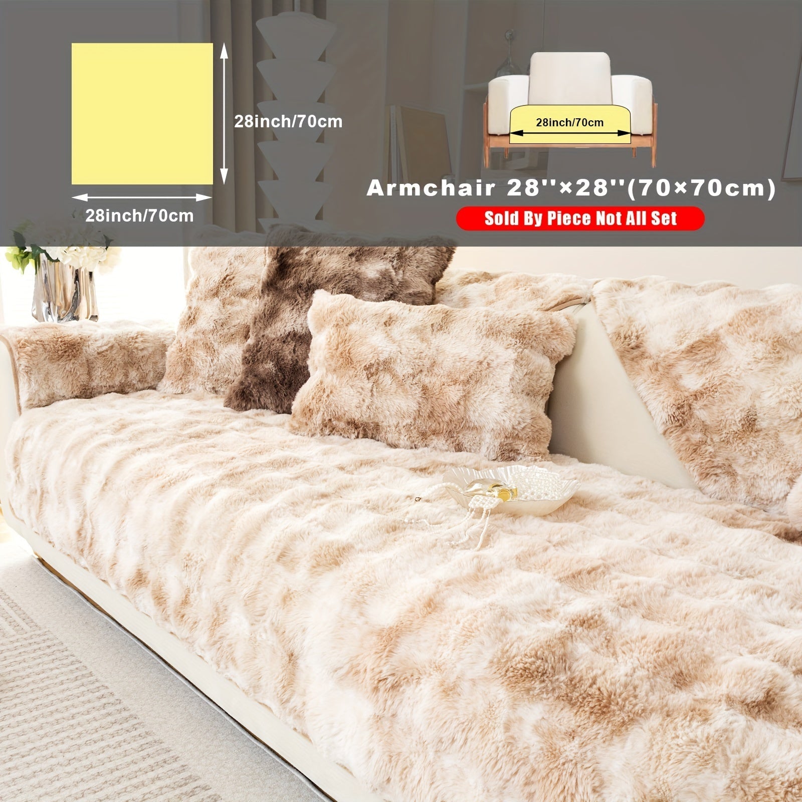 Plush Sofa Cover Faux Lamb Thick Fluffy Couch Slipcover Pet Friendly Machine Washable Gradient Color Polyester Furniture Protector for Armchair Single Double Triple Sofa Living Room Home Decor