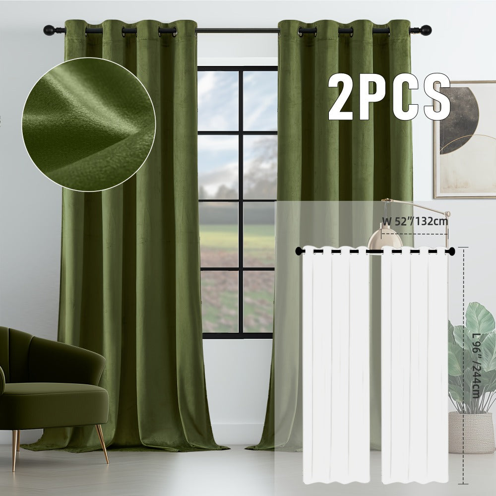 Velvet Room Darkening Curtains 2 Panels | Grommet Top Thermal Insulated Soundproof Blackout Curtains for Living Room Bedroom, Soft Solid Color Vintage Window Drapes