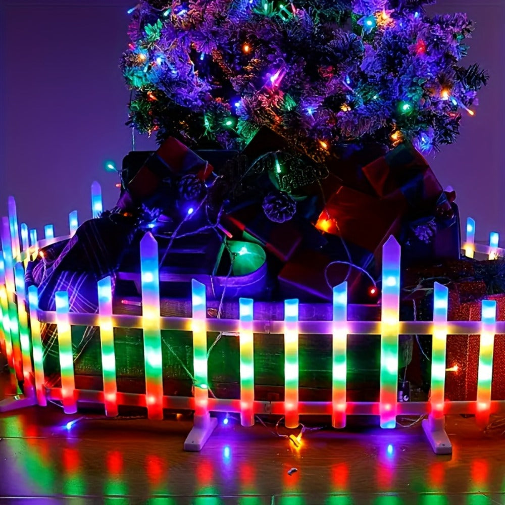 Solar Fence Lights Outdoor 8-Pack with Remote Control - Waterproof LED White Picket Fence Border Lights Solar Powered, Colorful & Warm Light Options for Garden Yard Tree Pet Barrier Christmas Decoration