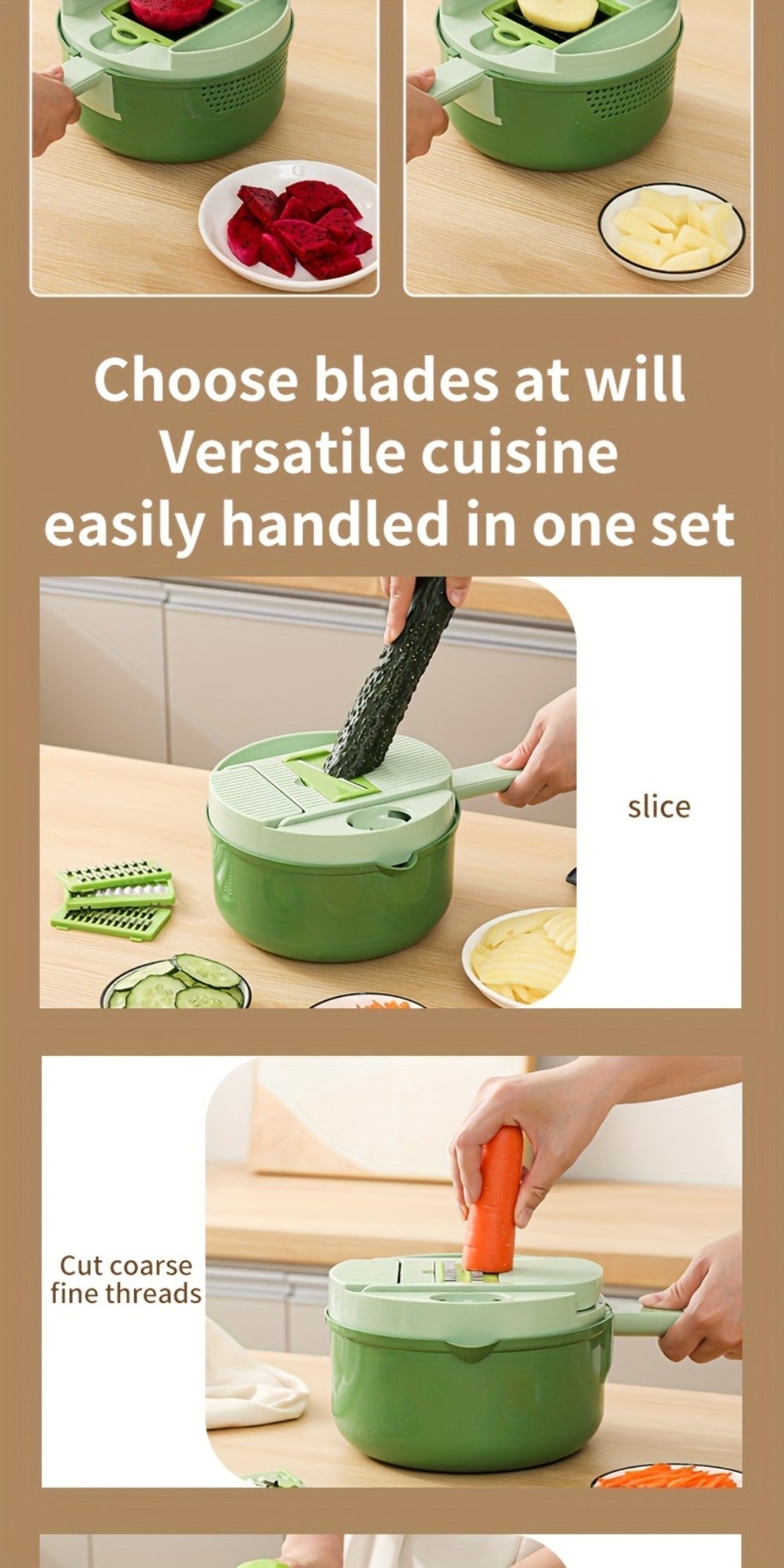 Vegetable Chopper 16-in-1 Heavy Duty Manual Food Processor with Container ¨C Onion Dicer, Potato Slicer, Garlic Mincer, Carrot Cutter, Multi-Function Kitchen Veggie Chopper for Tomato, Pepper, Cucumber