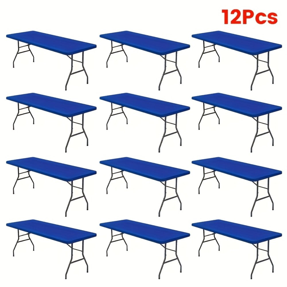 Stretch Table Covers 6Ft Washable Elastic Rectangle Tablecloth for Parties Weddings Picnics Camping, Spandex Polyester Blend, Fits Standard 6 Foot Tables, Set of 3 6 9 or 12, Black White Blue