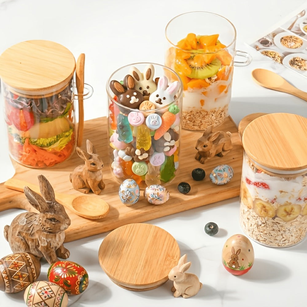 Overnight Oats Jars with Bamboo Lids & Spoons, 500ml Glass Meal Prep Containers ¡ª Dessert Bowl Set for Chia Pudding, Salad, Cereal, Yogurt & Sourdough Starter | 4 or 6 Pack