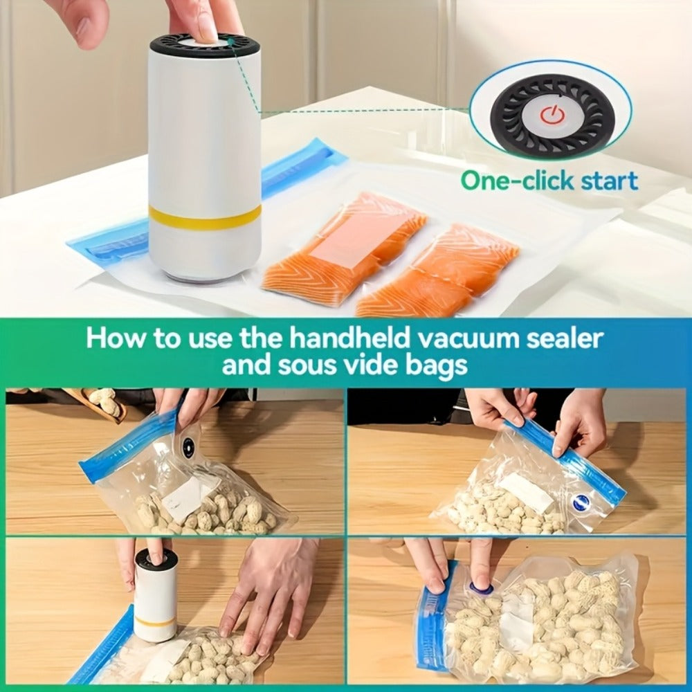 Vacuum Sealer Kit with USB Rechargeable Pump & 9 Reusable Vacuum Seal Bags (3 Sizes) ¡ª Portable Mini Electric Food Sealer for Sous Vide, Meal Prep & Food Storage