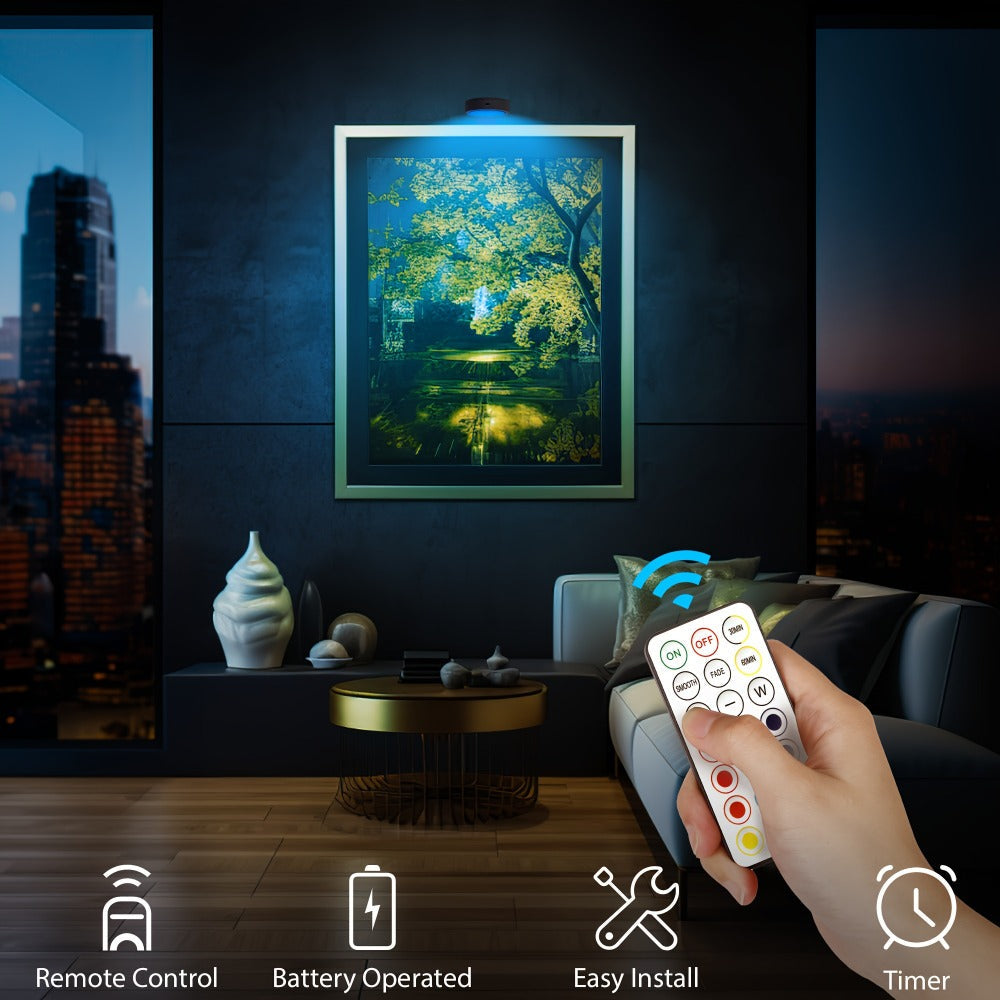 Picture Lights for Wall 13 RGB Color LED Art Light, Wireless Battery Operated Magnetic Painting Light with Remote, 3/6/12Pcs Puck Lights for Picture Frame Home Wall Decor