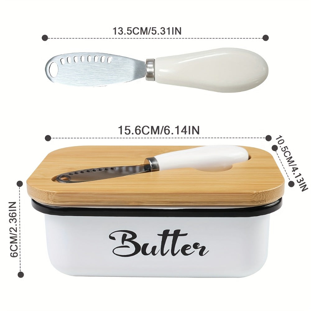 Butter Dish with Bamboo Lid & Knife, Iron Airtight Butter Keeper & Cheese Storage Box ¡ª Large Capacity Kitchen Counter Butter Container | Holiday Gift | Black, Gray, Green