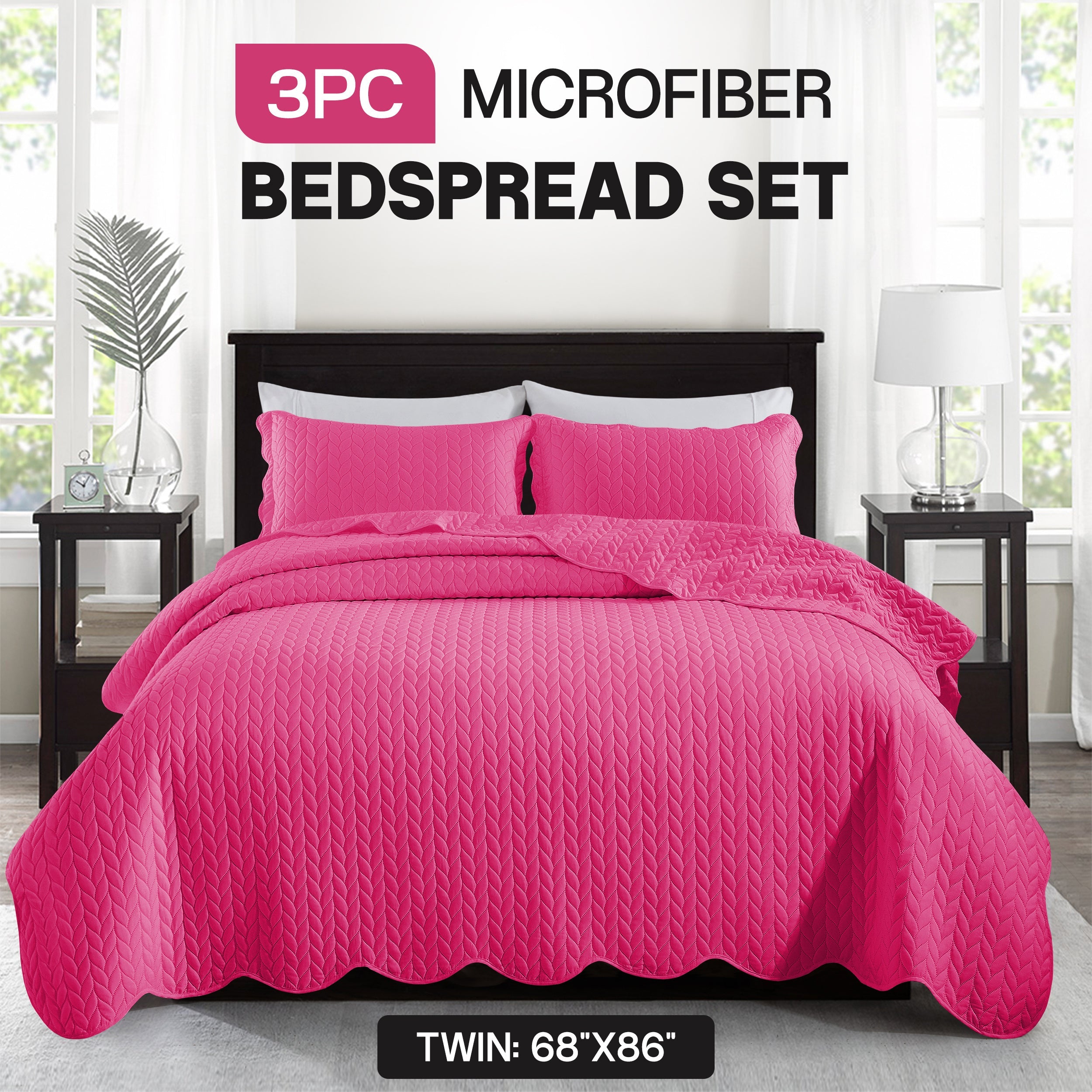 Bedspread Set 3-Piece Microfiber Floral Coverlet with Pillow Shams - Soft Breathable Lightweight All-Season Bed Cover for Queen King Twin California King