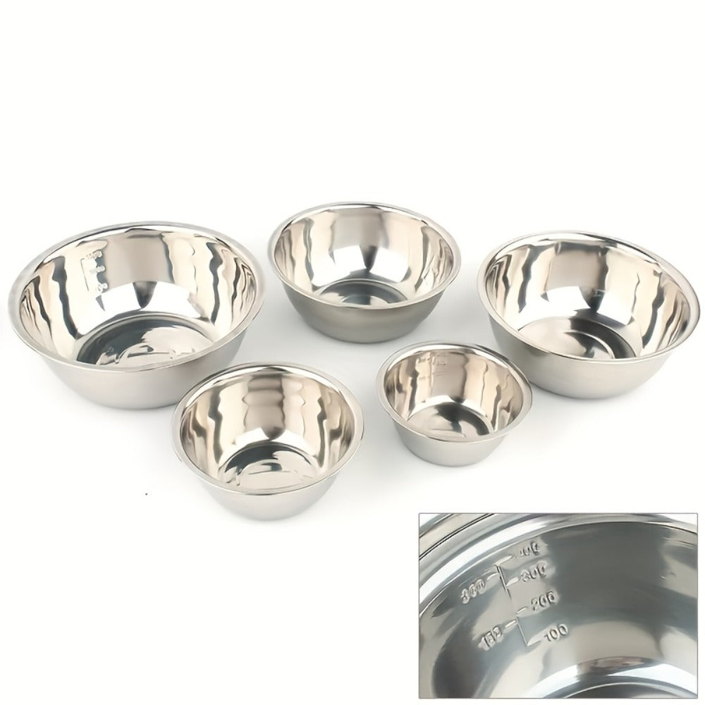 Stainless Steel Mixing Bowl Set 5-Pack with Measurement Markings for Kitchen Cooking Baking Salad Vegetable Washing Fruit Serving & Meal Prep ¨C Stackable Nesting Bowls