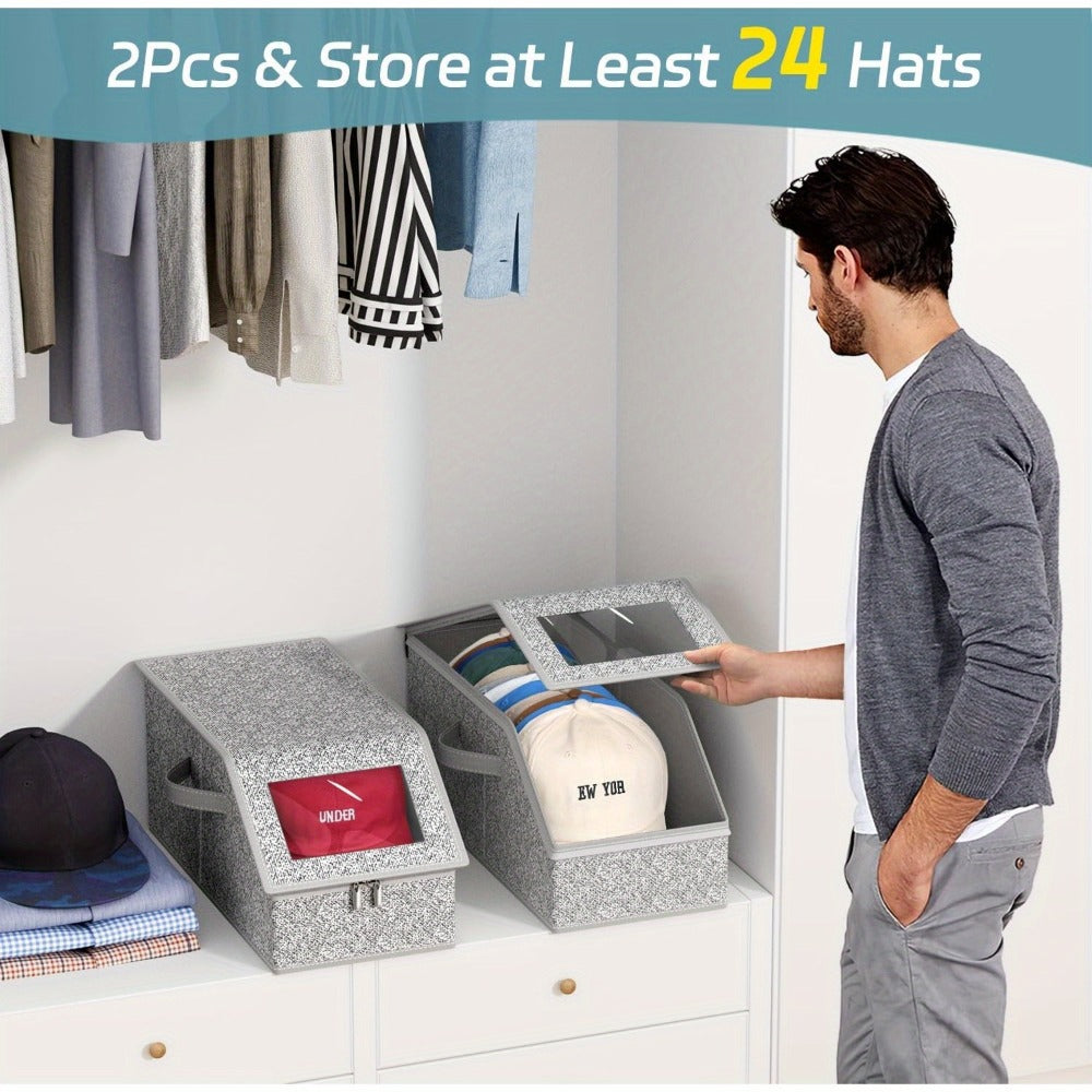 Stackable Baseball Cap Storage Box with Clear Viewing Window ¨C Hat Organizer for Closet Holds Up to 30 Caps, Space-Saving Design for Hats, Underwear, Socks & Toys ¨C For Men & Women (2 or 4 Pack)