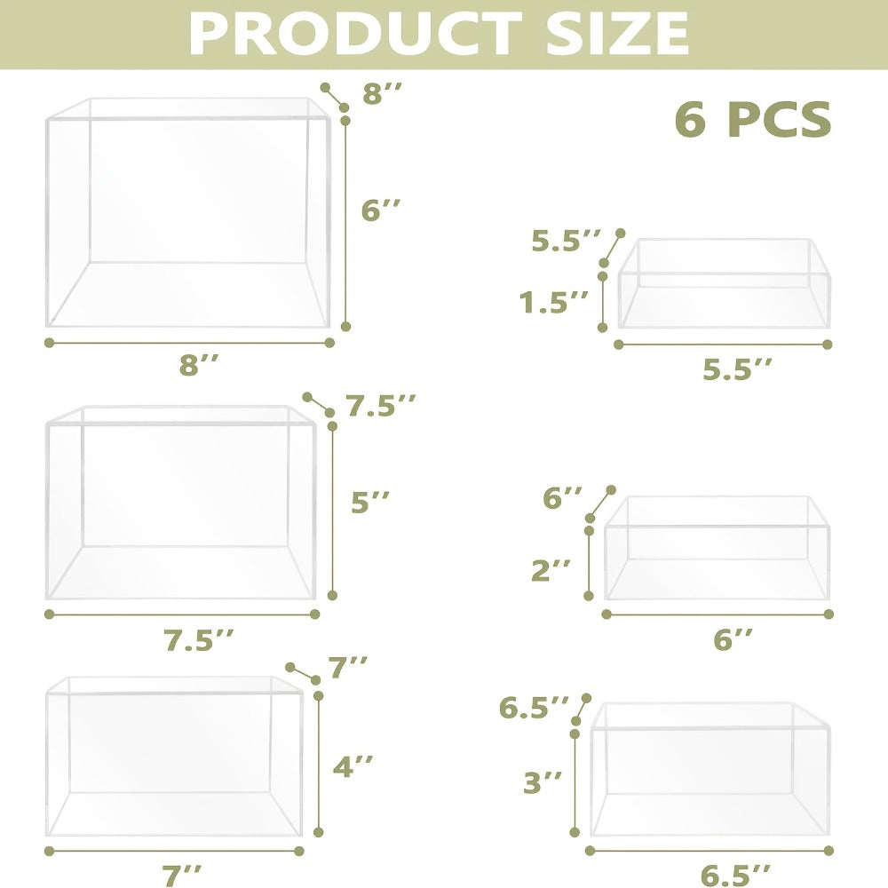 Display Stands 6pcs Five-Sided Square Buffet Risers - White Transparent Dessert Cake Display Storage Rack for Party Wedding Catering Retail Boutique Gallery Home Decor