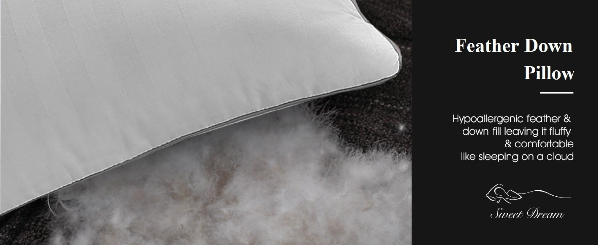 Hotel Collection Feather Down Bed Pillows Set of 2 ¨C 500 Thread Count 100% Cotton, Soft Hypoallergenic Queen King Standard Size Back Side Sleeper Pillow 2 Pack