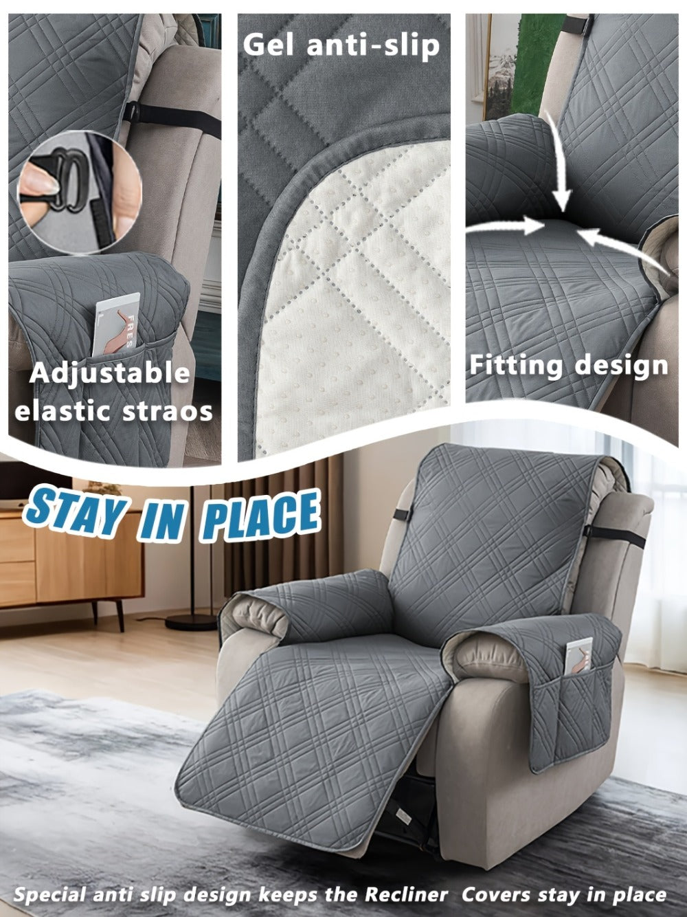 Recliner Chair Cover Waterproof Non-Slip Sofa Slipcover with Pocket Pet Scratch Resistant Washable Furniture Protector for Living Room Multiple Colors