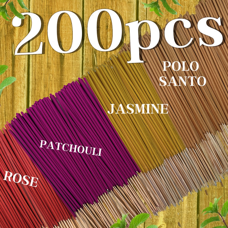 Incense Sticks 200pcs Aromatherapy Incense Set 4 Scents for Meditation Yoga Purification Home Fragrance Long Lasting Sandalwood Jasmine Rose Lavender Sage Gift