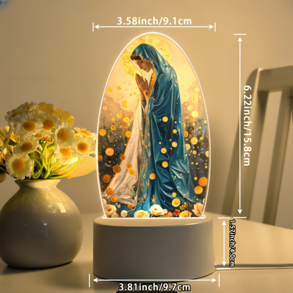 Guadalupe Prayer Light with Warm White LED & Switch Control - Virgin Mary Night Light for Christian Home Decor Baptism Worship Prayer Room Spiritual Gift New Home