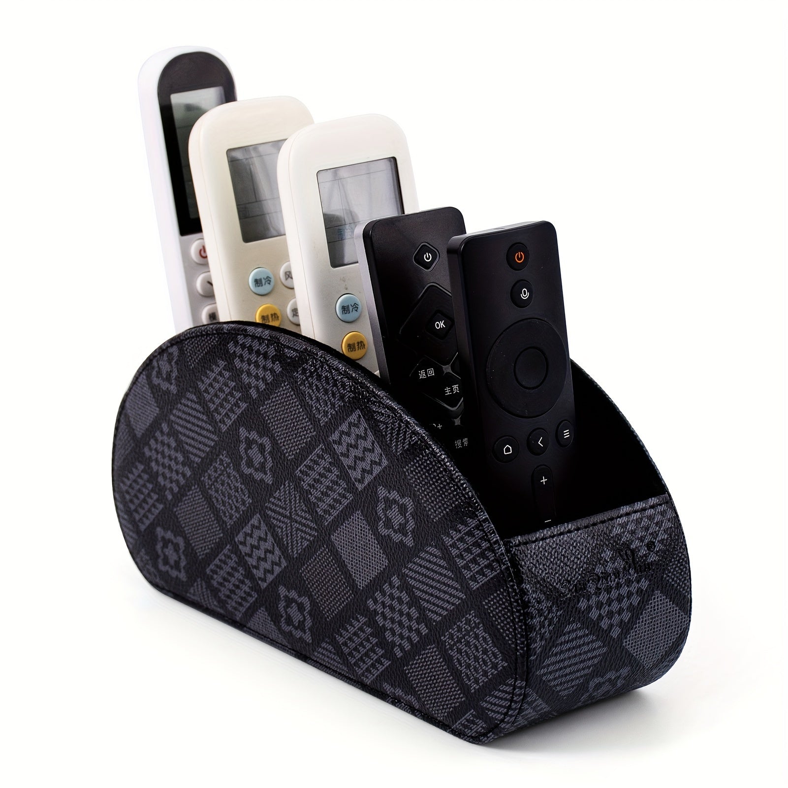 5-Compartment PU Leather Desk Organizer Remote Control Holder Storage Caddy for Office Supplies, Brushes, Pencils & Glasses