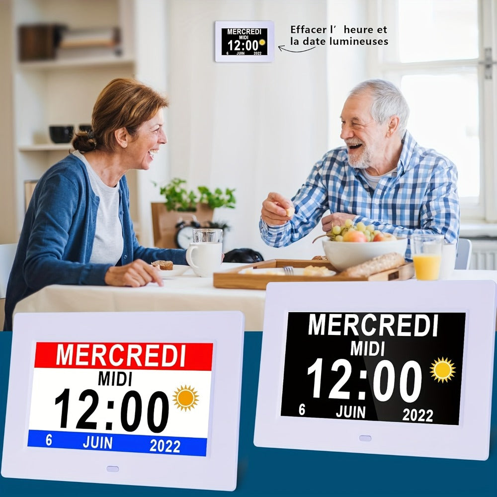 Digital Photo Frame Clock Large Display Calendar Alarm Clock for Seniors USB Powered Supports Photo Video Playback 7 10.1 Inch Bedroom Decor