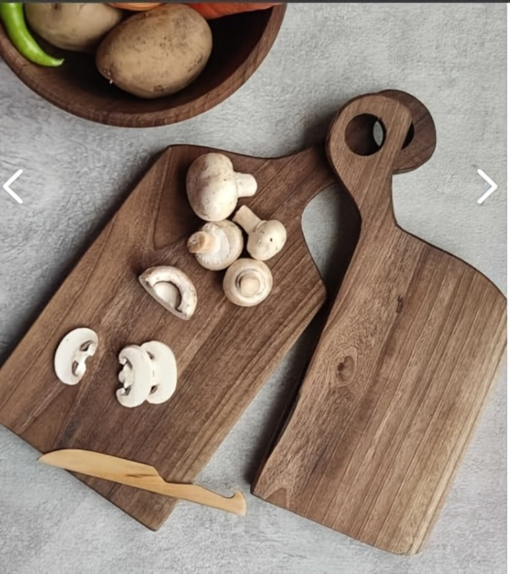 Acacia Wood Cutting Board Set 2-Piece Extra Thick Wooden Chopping Board with Non-Slip Handle for Meat Bread Cheese Reversible Kitchen Board Gift Set