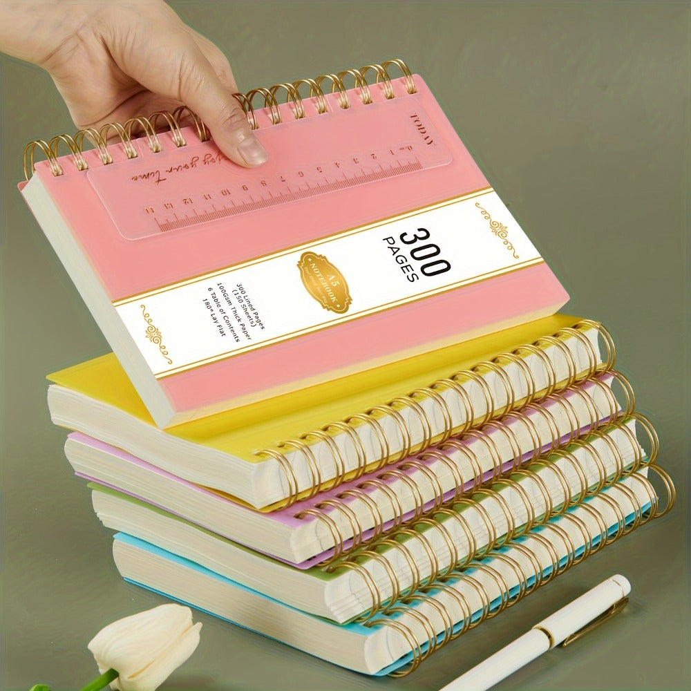 Hardcover Spiral Notebook A5 Lined Journal 300 Pages 100GSM Thick Paper PVC Waterproof Cover College Ruled Note Pad for Women Men Office School 5.7x8.4 Inch