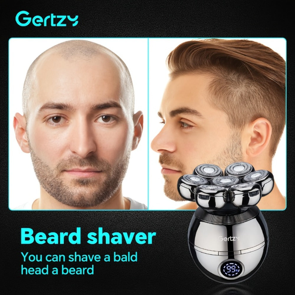 Electric Head Shaver for Bald Men 5-in-1 Grooming Kit with Rotary Blades, Hair Clipper, Nose Trimmer, Cleaning Brush & Scalp Massager ¨C Cordless Rechargeable Skull Shaver, Silver & Gold