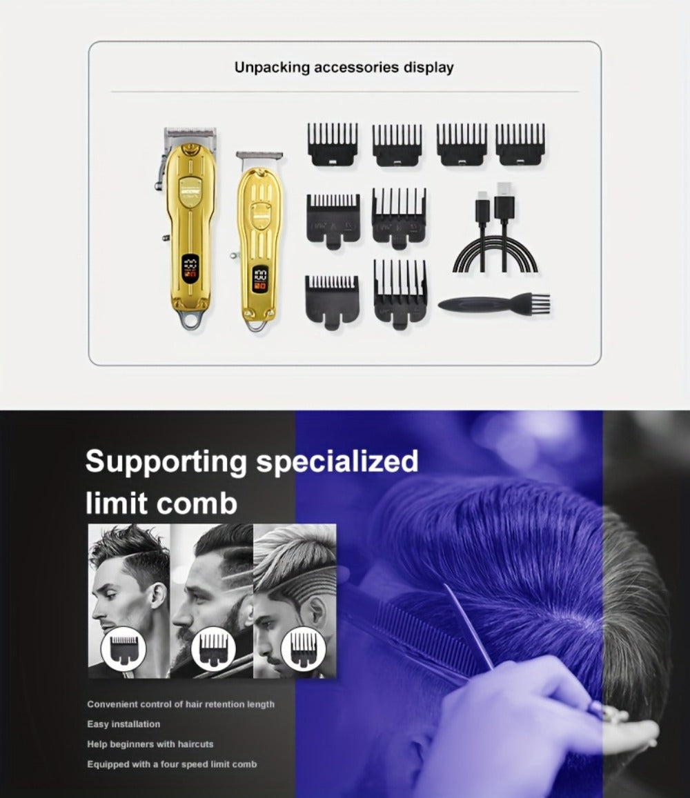 Hair Clipper & Beard Trimmer Combo Set - WEEME 2-in-1 Cordless Rechargeable Electric Hair Cutting Kit for Men, Professional Grooming Set with Trimmer, Father's Day Gift for Men, Golden & Silver