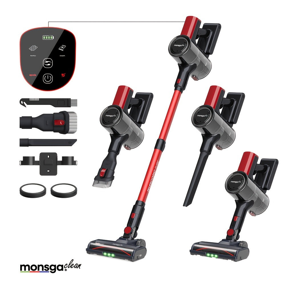 Cordless Vacuum Cleaner 46KPA Powerful Suction Lightweight Detachable Battery Anti-Tangle V-Shaped Brush 6-Stage Filtration 1.8L Dust Cup for Hard Floor Carpet Pet Hair Home