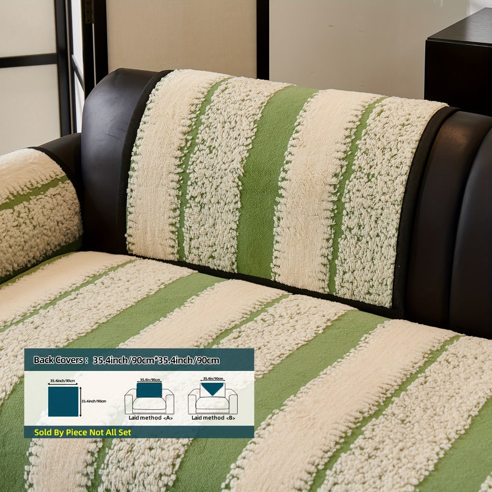 Sofa Cover Plush Jacquard Thick Non-Slip Couch Protector - Pet Friendly Furniture Cover for Living Room Bedroom Office, Machine Washable Retro Style Sofa Slipcover, Loveseat & 4-Seater, Black Grey Green Coffee