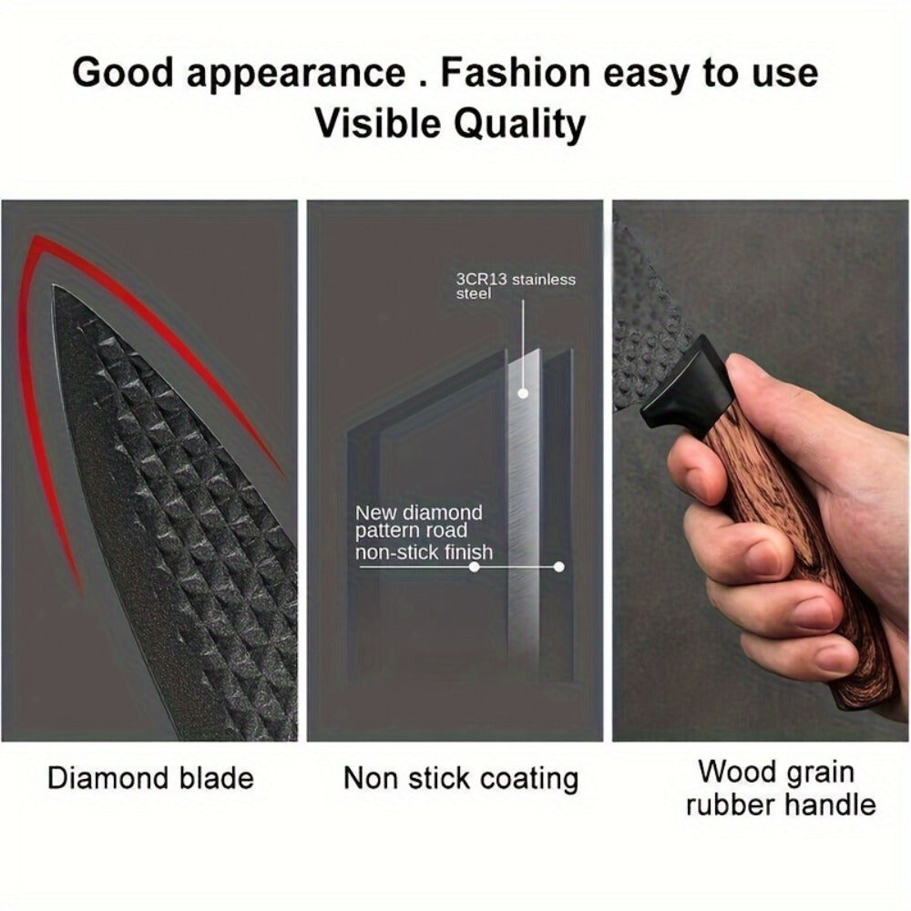 Kitchen Knife Set 6-Piece Professional Chef's Knife Set | High Carbon Stainless Steel Ultra-Sharp Blades | Non-Stick Ergonomic Wooden Handle | Chef Slicing Scraper Scissors | Home & Gift Box Set